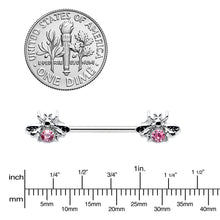 将图片加载到图库查看器,14G 9/16 Pink Gem Bee Beautiful Insect Barbell Nipple Ring Set