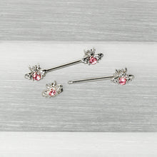 将图片加载到图库查看器,14G 9/16 Pink Gem Bee Beautiful Insect Barbell Nipple Ring Set