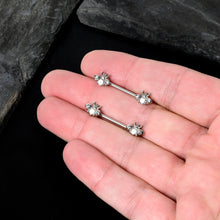 Load image into Gallery viewer, 14G 9/16 White Faux Opal Bee Beauty Insect Barbell Nipple Ring Set