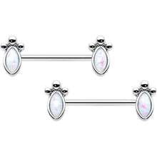 Load image into Gallery viewer, 14G 9/16 White Faux Opal Deco Ovals Barbell Nipple Ring Set