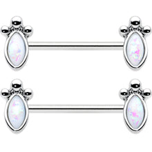 Load image into Gallery viewer, 14G 9/16 White Faux Opal Deco Ovals Barbell Nipple Ring Set
