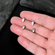Load image into Gallery viewer, 14G 9/16 White Faux Opal Deco Ovals Barbell Nipple Ring Set