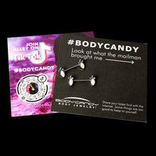 Load image into Gallery viewer, 14G 9/16 White Faux Opal Deco Ovals Barbell Nipple Ring Set