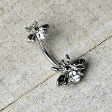 Load image into Gallery viewer, Clear Gem Bees Beautiful Insect Double Mount Belly Ring