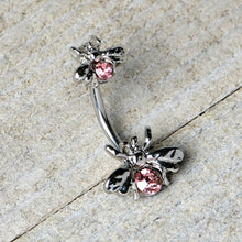Load image into Gallery viewer, Pink Gem Bees Beautiful Insect Double Mount Belly Ring
