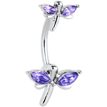 将图片加载到图库查看器,Purple Gem Simple Stylized Dragonfly Double Mount Belly Ring