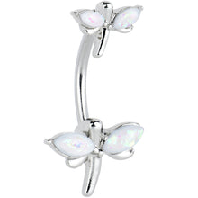 将图片加载到图库查看器,White Opalescent Simple Stylized Dragonfly Double Mount Belly Ring