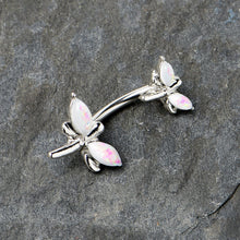 将图片加载到图库查看器,White Opalescent Simple Stylized Dragonfly Double Mount Belly Ring