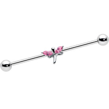 Load image into Gallery viewer, 14G Pink Gem Simple Stylized Dragonfly Industrial Barbell 38mm