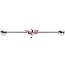 Load image into Gallery viewer, 14G Pink Gem Simple Stylized Dragonfly Industrial Barbell 38mm