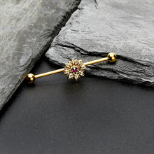 Load image into Gallery viewer, 14G Clear Pink Gem Gold Tone Starry Flower Industrial Barbell 38mm