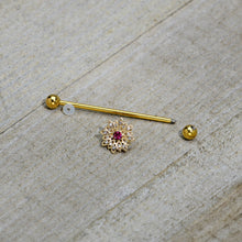 Load image into Gallery viewer, 14G Clear Pink Gem Gold Tone Starry Flower Industrial Barbell 38mm