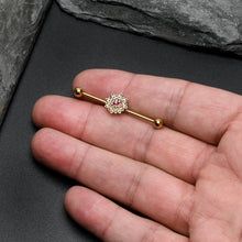 Load image into Gallery viewer, 14G Clear Pink Gem Gold Tone Starry Flower Industrial Barbell 38mm
