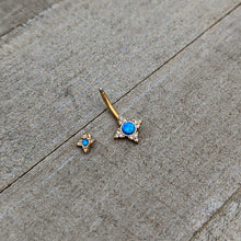 Load image into Gallery viewer, Blue Synthetic Opal Gold Tone Rhombus Duo Double Mount Belly Ring