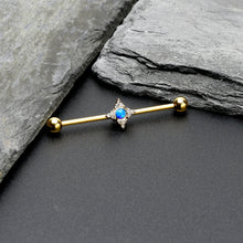 Load image into Gallery viewer, 14G Blue Synthetic Opal Gold Tone Rhombus Industrial Barbell 38mm