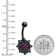 Load image into Gallery viewer, Clear Pink Gem Black Midnight Flower Blooming Belly Ring