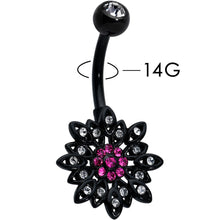 Load image into Gallery viewer, Clear Pink Gem Black Midnight Flower Blooming Belly Ring