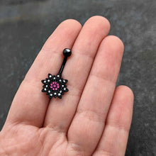 Load image into Gallery viewer, Clear Pink Gem Black Midnight Flower Blooming Belly Ring
