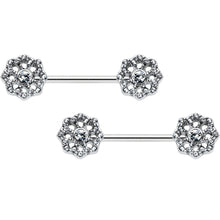 Load image into Gallery viewer, 14G 9/16 Clear Gem Epic Fabulous Flower Barbell Nipple Ring Set