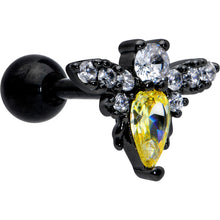 Load image into Gallery viewer, 16G 1/4 Clear Yellow Gem Black Butterfly Cartilage Tragus Earring