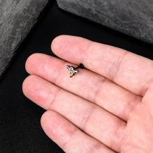 Load image into Gallery viewer, 16G 5/16 Clear Yellow Gem Black Butterfly Labret Monroe Tragus
