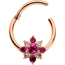 Load image into Gallery viewer, 16G 3/8 Pink Gem Rose Gold Tone Glamour Star Hinged Segment Ring