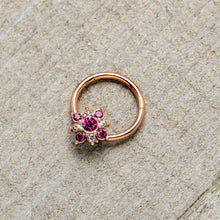 Load image into Gallery viewer, 16G 3/8 Pink Gem Rose Gold Tone Glamour Star Hinged Segment Ring