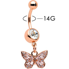 Load image into Gallery viewer, Clear Gem Rose Gold Tone Baroque Butterfly Rococo Dangle Belly Ring