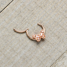 Load image into Gallery viewer, 16G 3/8 Clear Gem Rosy Tone Baroque Butterfly Hinged Segment Ring