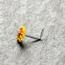 Load image into Gallery viewer, 20G 7mm Happy Yellow Sunflower L Shape Nose Ring