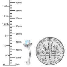 Load image into Gallery viewer, 16G 5/16 White Synthetic Opal Style Flower Curved Eyebrow Ring