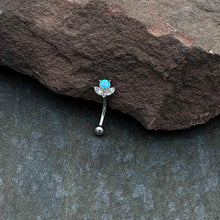Load image into Gallery viewer, 16G 5/16 White Synthetic Opal Style Flower Curved Eyebrow Ring