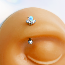 Load image into Gallery viewer, 16G 5/16 White Synthetic Opal Style Flower Curved Eyebrow Ring