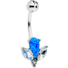 Load image into Gallery viewer, Blue Synthetic Opal Style Flower Belly Ring