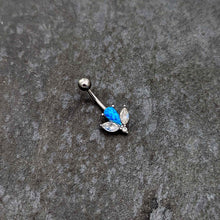 Load image into Gallery viewer, Blue Synthetic Opal Style Flower Belly Ring
