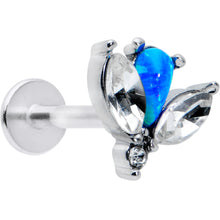 Load image into Gallery viewer, 16G 5/16 Blue Synthetic Opal Style Flower Labret Monroe Tragus
