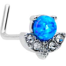 Load image into Gallery viewer, 20G 1/4 Blue Synthetic Opal Style Flower L Shape Nose Ring