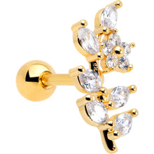 Load image into Gallery viewer, 16G 1/4 Clear CZ Gem Gold Hue Flower Vine Cartilage Tragus Earring