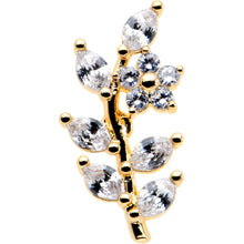 Load image into Gallery viewer, 16G 1/4 Clear CZ Gem Gold Hue Flower Vine Cartilage Tragus Earring