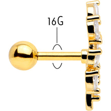 Load image into Gallery viewer, 16G 1/4 Clear CZ Gem Gold Hue Flower Vine Cartilage Tragus Earring