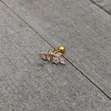 Load image into Gallery viewer, 16G 1/4 Clear CZ Gem Gold Hue Flower Vine Cartilage Tragus Earring