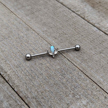 Load image into Gallery viewer, 14G White Faux Opal Style Flower Industrial Barbell 38mm
