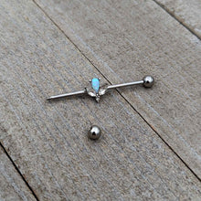 Load image into Gallery viewer, 14G White Faux Opal Style Flower Industrial Barbell 38mm