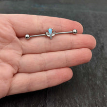 Load image into Gallery viewer, 14G White Faux Opal Style Flower Industrial Barbell 38mm