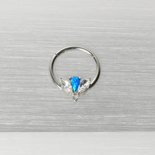 Load image into Gallery viewer, 16G 3/8 Blue Faux Opal Style Flower Hinged Segment Ring
