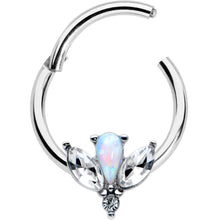 Load image into Gallery viewer, 16G 3/8 White Faux Opal Style Flower Hinged Segment Ring