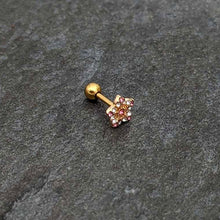 Load image into Gallery viewer, 16G 1/4 Pink Clear Gem Gold Tone Texture Star Cartilage Earring
