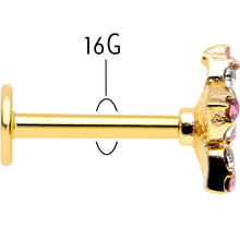 Load image into Gallery viewer, 16G 5/16 Pink Gem Gold Tone Texture Star Labret Monroe Tragus