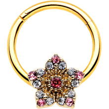 将图片加载到图库查看器,16G 3/8 Pink Clear Gem Gold Tone Texture Star Hinged Segment Ring
