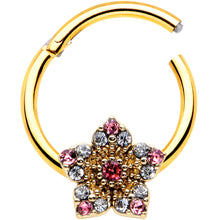 将图片加载到图库查看器,16G 3/8 Pink Clear Gem Gold Tone Texture Star Hinged Segment Ring